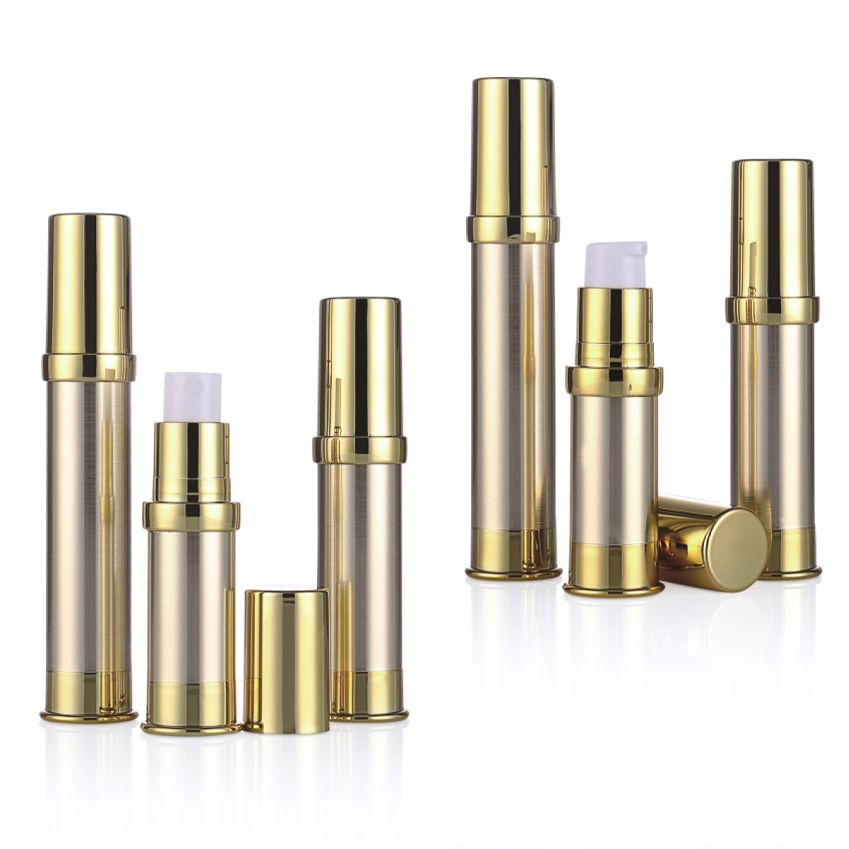 5ml 10ml 15ml พลาสติกขวดไม่มีอากาศสีทอง/ เงิน UV Craft Mini Lotion Lotion/ Pump Pump Pump