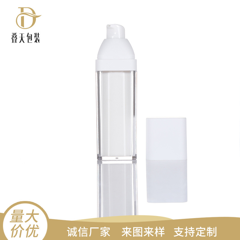 ขวดโลชั่นสูญญากาศสี่เหลี่ยมสีขาว 15/50ml สองชั้นแบบหมุนได้