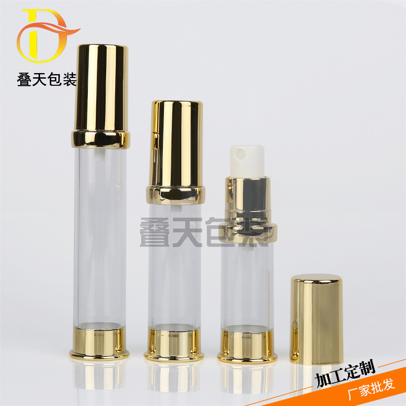 5 10 15 มล. ขวดน้ำหอมเครื่องสำอาง, สีทองโปร่งใส, ประเภทกด, ขวดแยก, ขวดสูญญากาศแบบฟรอสต์